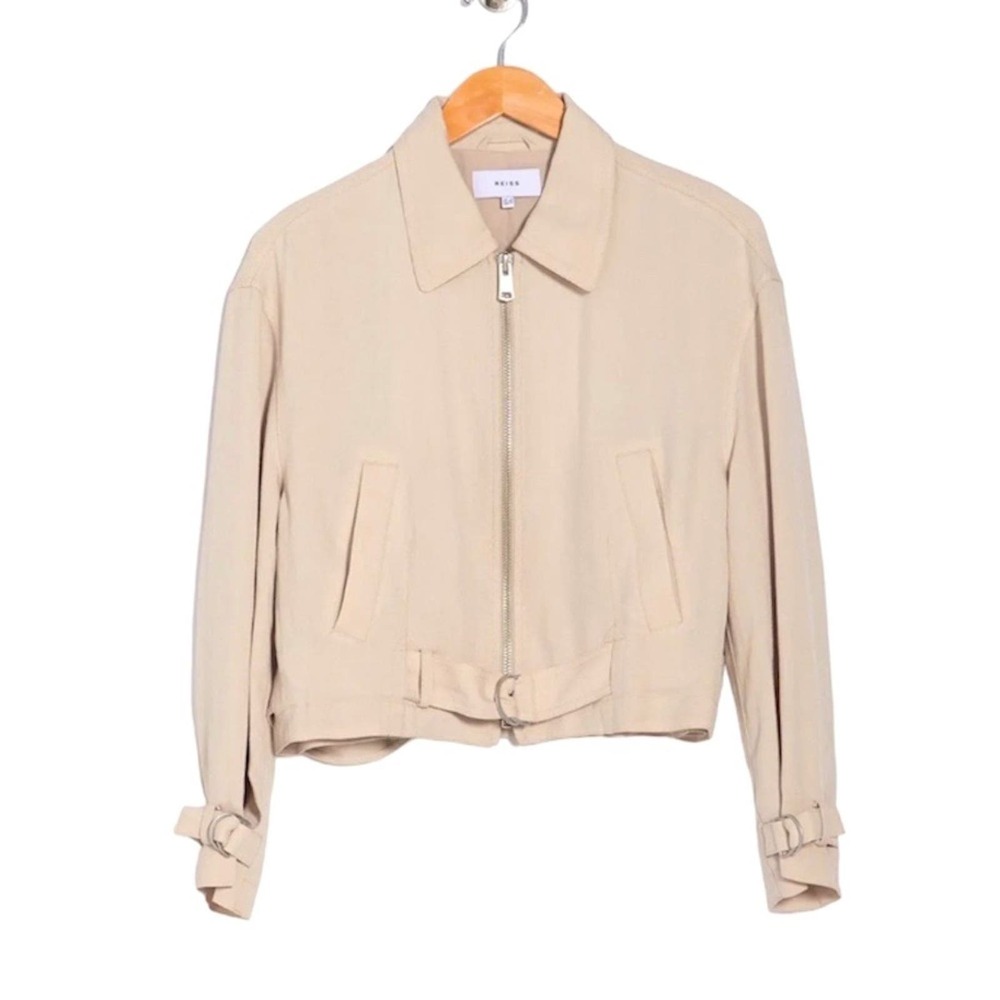 REISS Sia Zip Front Jacket in Neutral Blush Pink Belted Size US 6 Minimalist